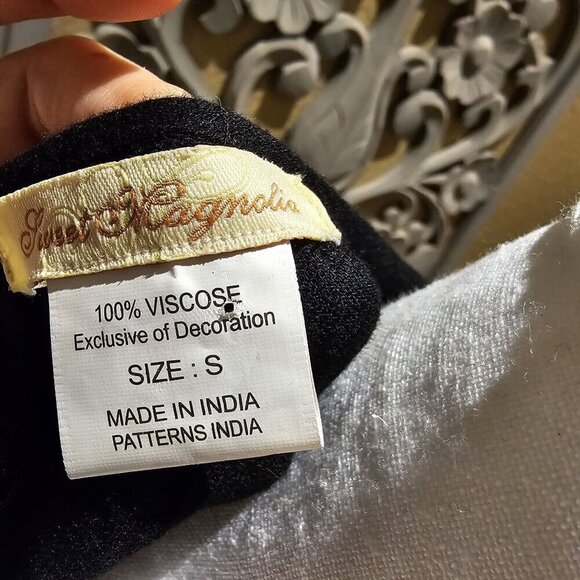 Sweet Magnolia Embroidered Boho S Black Tunic W & Tassel  S - Picture 4 of 9